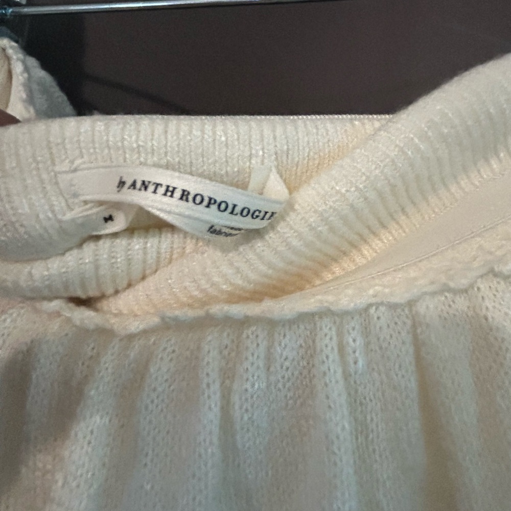 Anthropologie Cream Cowl Neck Sweater with Ribbed Texture